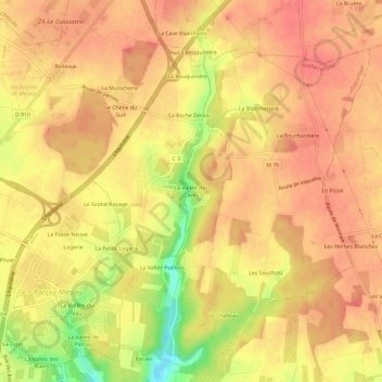 La Vallée des Caves地形图、海拔、地势