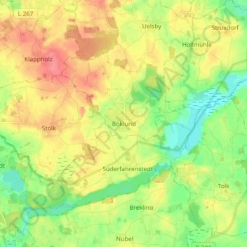 Böklund地形图、海拔、地势