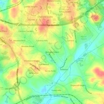 Berkeley Forest地形图、海拔、地势