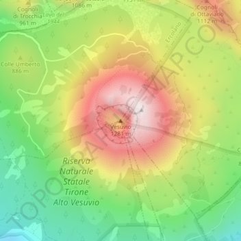 維蘇威火山地形图、海拔、地势
