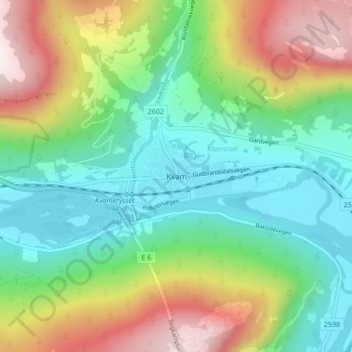 Kvam地形图、海拔、地势