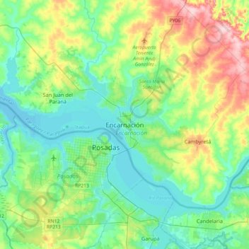 Encarnación地形图、海拔、地势