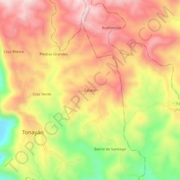 Zacatal地形图、海拔、地势