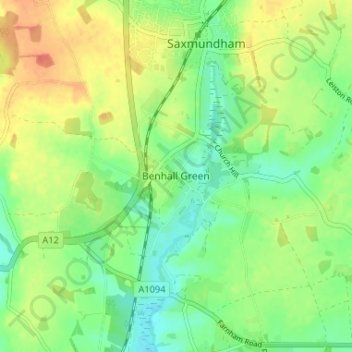 Benhall Green地形图、海拔、地势