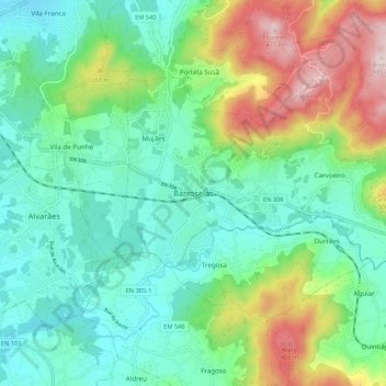 Barroselas地形图、海拔、地势