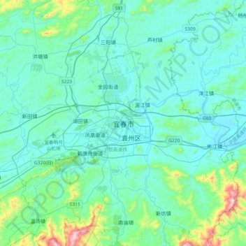 宜春市地形图、海拔、地势