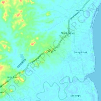 Penajam地形图、海拔、地势
