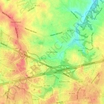 Fairfax Farms地形图、海拔、地势