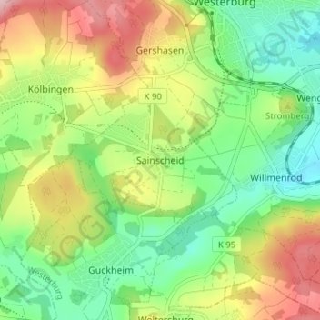 Sainscheid地形图、海拔、地势