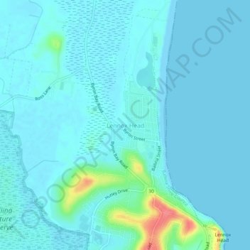 Lennox Head地形图、海拔、地势