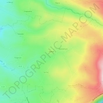 Pailhès地形图、海拔、地势