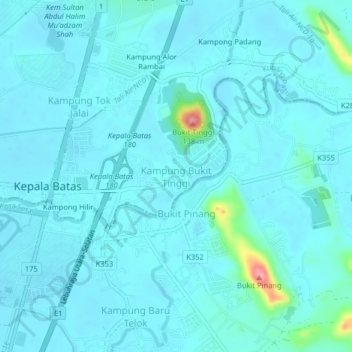 Kampung Bukit Tinggi地形图、海拔、地势