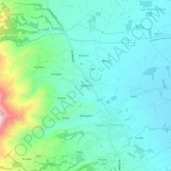 Villaretto地形图、海拔、地势