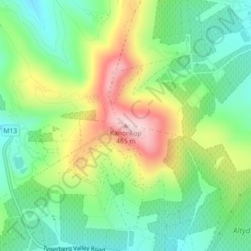 Kanonkop地形图、海拔、地势