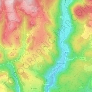 Happingen地形图、海拔、地势