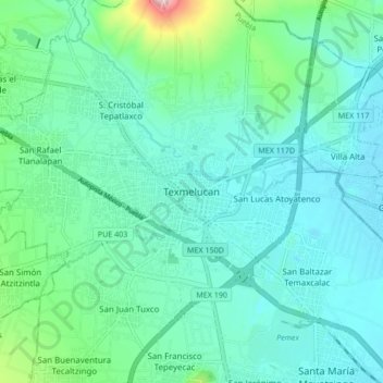 Texmelucan地形图、海拔、地势