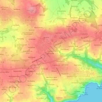 Kerhourlo地形图、海拔、地势