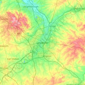 Leicester地形图、海拔、地势