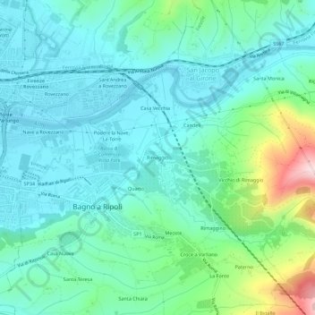 Rimaggio地形图、海拔、地势