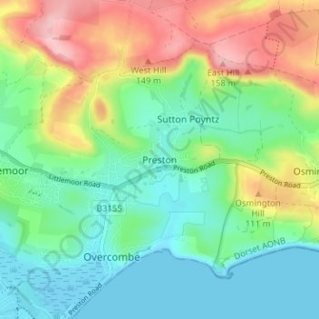 Preston地形图、海拔、地势