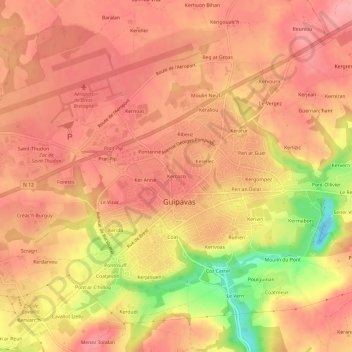 Kercoco地形图、海拔、地势