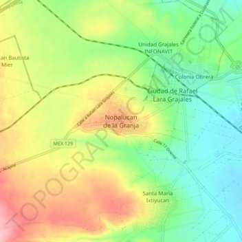 Nopalucan de la Granja地形图、海拔、地势