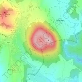 Mont Bar地形图、海拔、地势