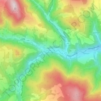 Waldbach地形图、海拔、地势