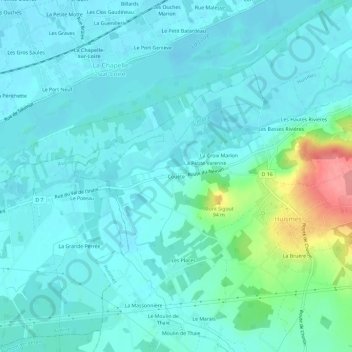 Couète地形图、海拔、地势