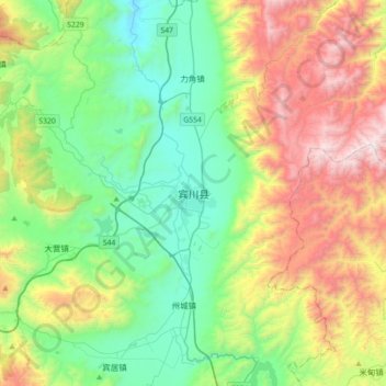 宾川县地形图、海拔、地势