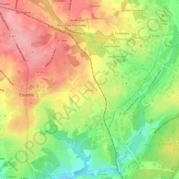 Lajoux地形图、海拔、地势