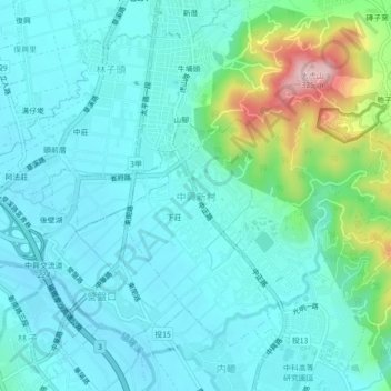 中興新村地形图、海拔、地势