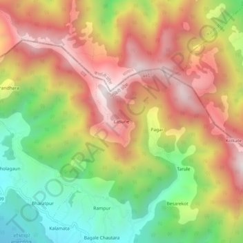 Lasune地形图、海拔、地势