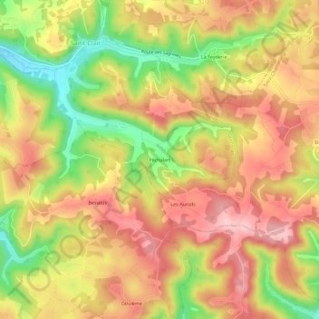 Péchalart地形图、海拔、地势
