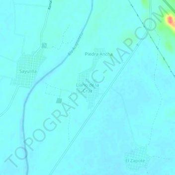 Llano de la Cruz地形图、海拔、地势