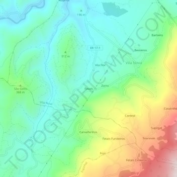 Favais地形图、海拔、地势