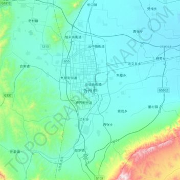 忻州市地形图、海拔、地势