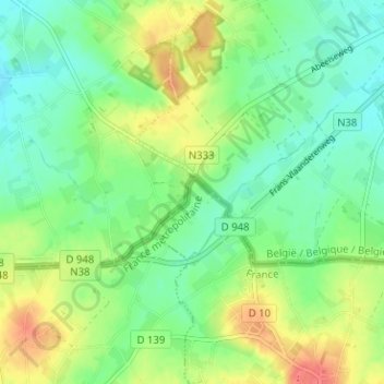Abeele地形图、海拔、地势