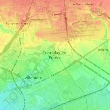 Tremblay-en-France地形图、海拔、地势