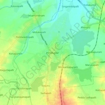 Hindupur地形图、海拔、地势