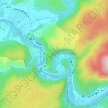 Grotte Chauvet地形图、海拔、地势