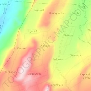 Kahawa地形图、海拔、地势