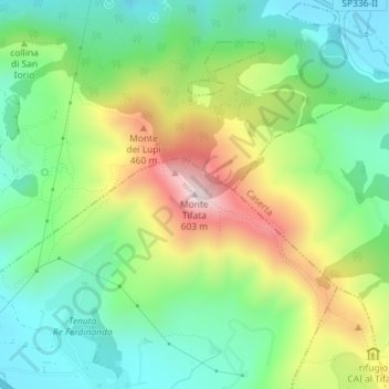 Monte Tifata地形图、海拔、地势