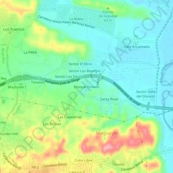 Bosque Dorado地形图、海拔、地势