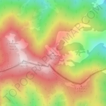 Manzanar地形图、海拔、地势