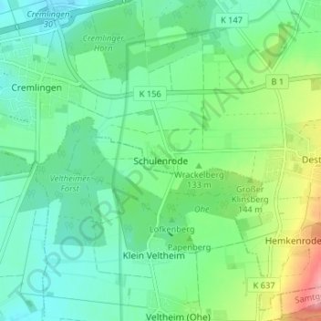 Schulenrode地形图、海拔、地势