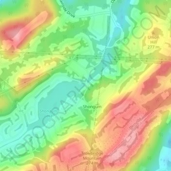 Shongum Lake Dam地形图、海拔、地势