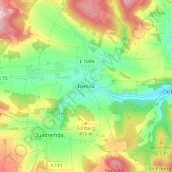 Remda地形图、海拔、地势