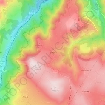 Auliac地形图、海拔、地势