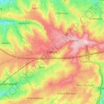Herve地形图、海拔、地势